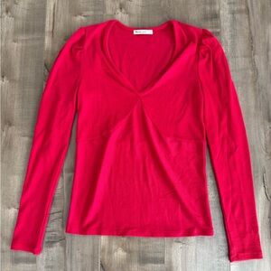 Marine Layer Long Sleeve V-Neck Shirt Women Small Pink Berry Ribbed Ruche Sleeve